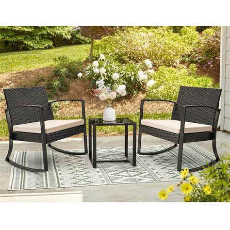 Vineego 3 Piece White Wicker Patio Dining Set Steel Rectangle Table