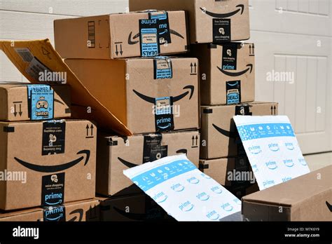 Stack Of Amazon Prime Boxes Usa Stock Photo Alamy