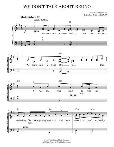 We Dont Talk About Bruno Sheet Music For Piano By Lin Manuel Miranda Official