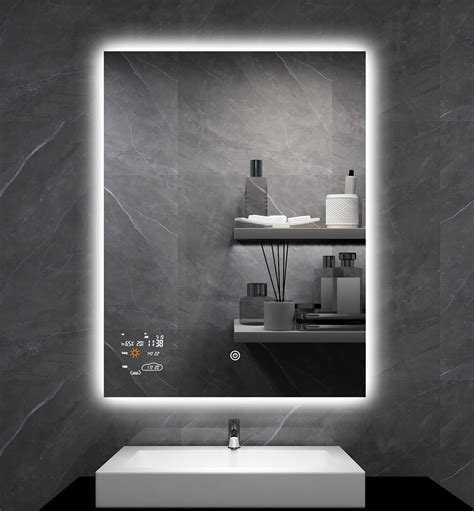 Stylish Smart Led Bathroom Mirror With Weather Display Byecold Warm