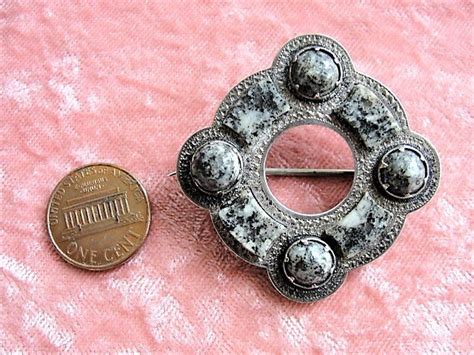 BEAUTIFUL Antique Scottish Sterling Silver and Granite Stones Brooch,Outlander Scottish Jewelry ...