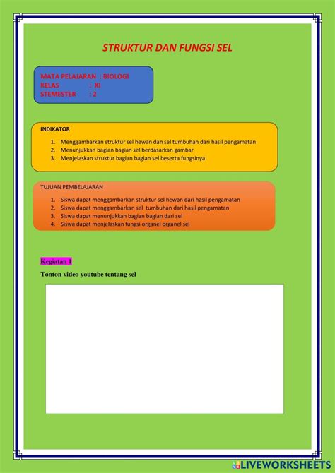 Struktur Dan Fungsi Sel Live Worksheets