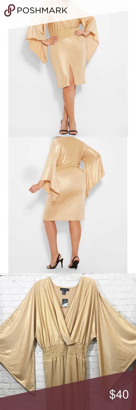 Ashley Stewart Gold Metallic Kimono Dress Sz 26 28 Kimono Fashion