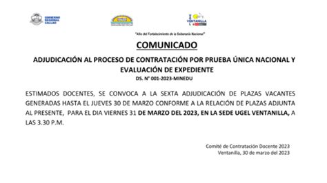 Comunicado Sexta Adjudicación Al Proceso De Contratación Docente