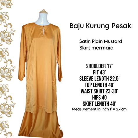 Baju Kurung Pesak Satin Plain Mustard Women S Fashion Muslimah