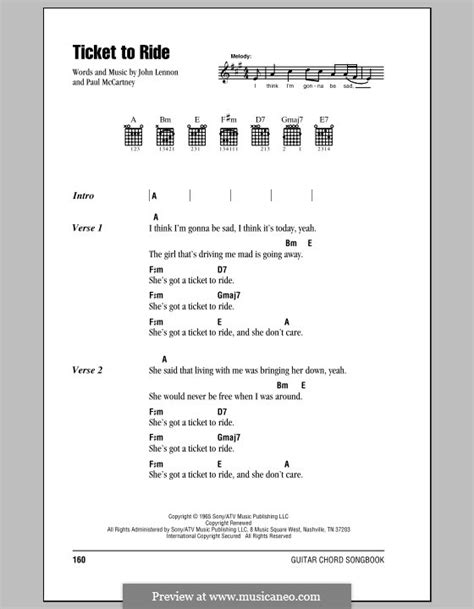 Ticket To Ride The Beatles By J Lennon P Mccartney On Musicaneo