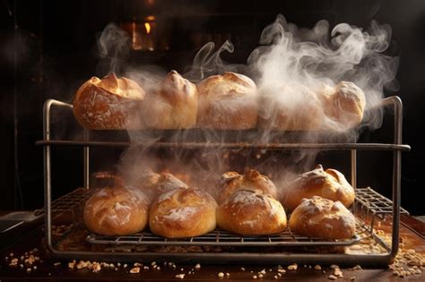 Premium Ai Image Steam Rising From Freshly Baked Bread On A Cooling