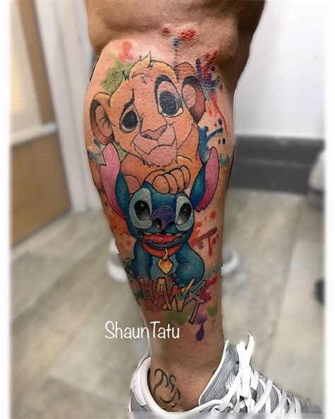 Simba And Stitch Tattoo Watercolor Stitch Tattoo Disney Tattoos Tattoos