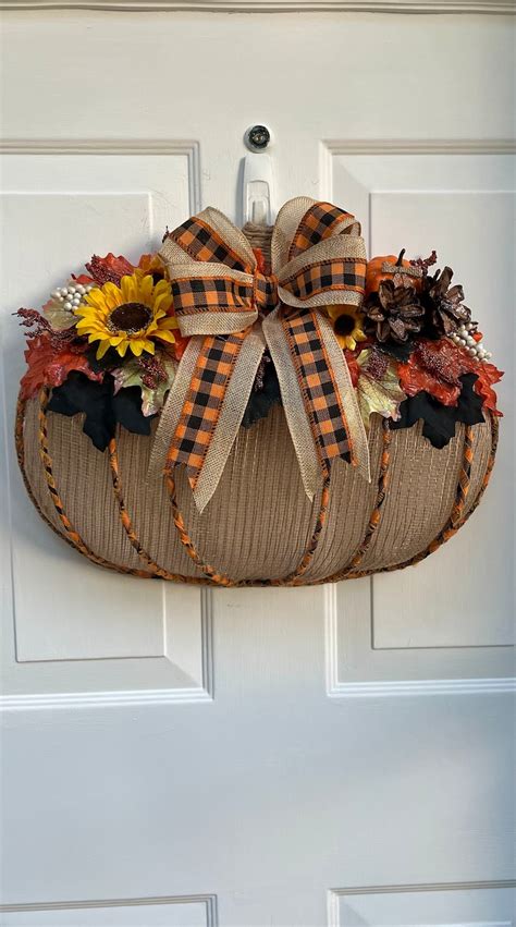 Fall Pumpkin Door Wreath Pumpkin Wreath Halloweenthanksgiving Wreath