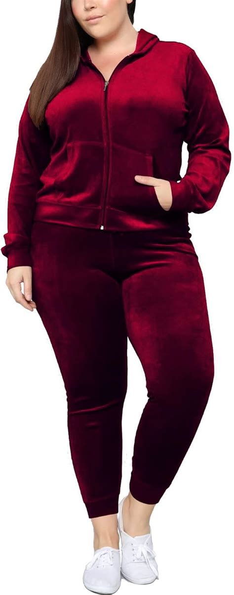 Plus Size Velour Jogging Suits Women 2 Piece Long Sleeve Zipper Hoodie Jacket Sweatsuit