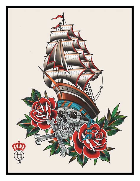 Skull Ship Royal Tattoo