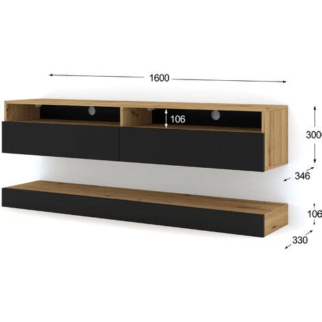 Mueble Tv Duo Cm Roble Artesanal Negro Mate