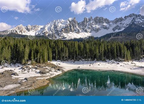 Scenic Lake Carezza Ital Lago Di Carezza The Fairytale Lake Of The