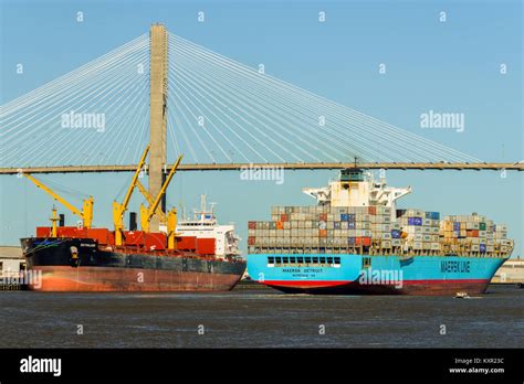 Cargo Ships Savannah River Savannah Georgia Usa By Bill Lea