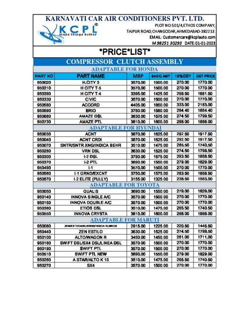 Ac Price List @2023 | PDF | Nissan | Vehicle Technology