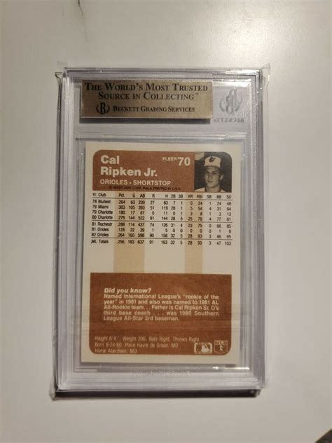 Cal Ripken Jr Fleer Beckett Bgs Gem Mint Graded Card Orioles