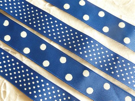 Super Pretty Navy Blue Polka Dot Grosgrain Ribbon Two Sizes And Seven