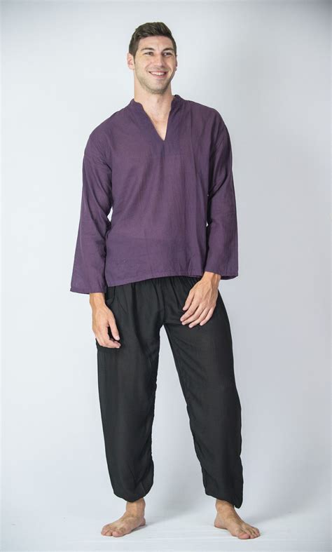 Mens Yoga Shirts Nehru Collared in Purple – Harem Pants