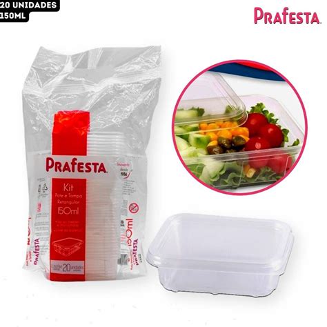 Pote Retangular Marmita Microondas E Freezer Prafesta 150ml Tampa