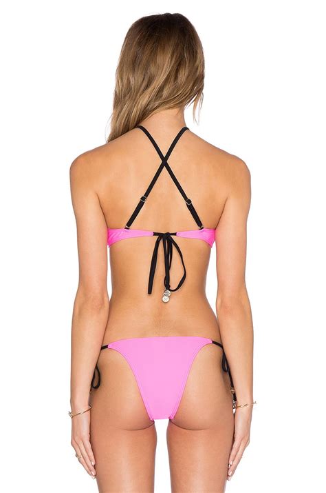 MINKPINK Shocking Pink High Neck Bikini Top In Multi At