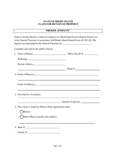 Fillable Online Dbr Ri Real Estate Claim Form Fax Email Print Pdffiller