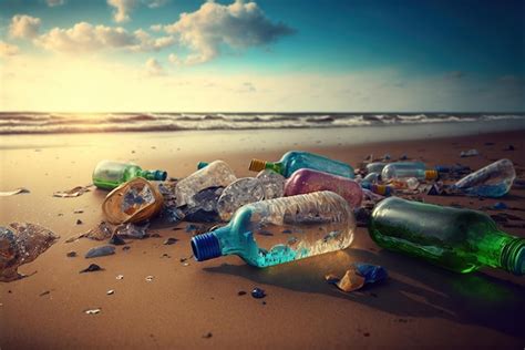 Botellas De Pl Stico En Una Playa Con La Puesta De Sol Detr S De Ellas