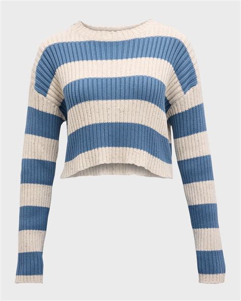 Brunello Cucinelli Striped Paillette Rib Knit Crop Sweater Neiman Marcus