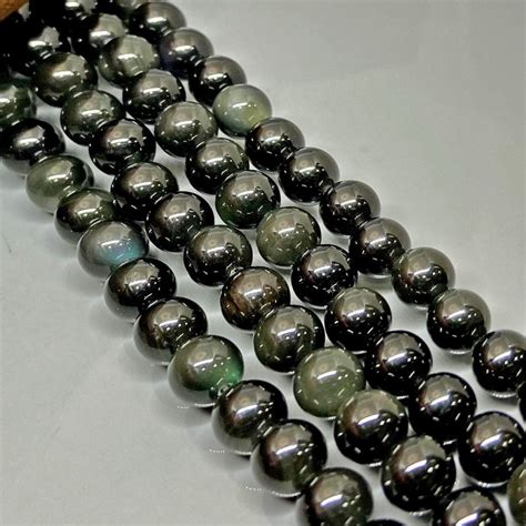 Natural Silver Sheen Obsidian 10mm Smooth Round Gemstone Beads Strand