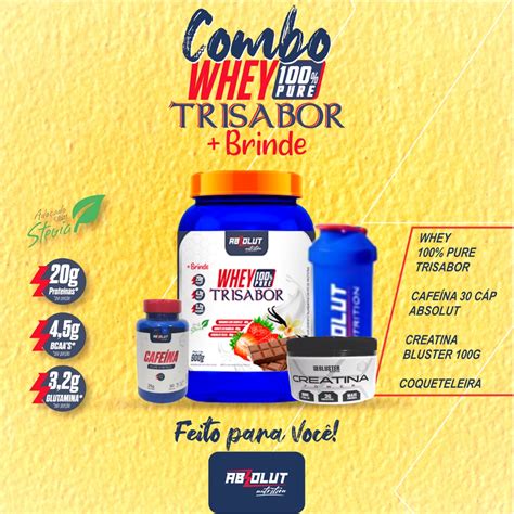 Combo Whey Creatina Cafeina Sheikera Absolut Nutrition Shopee