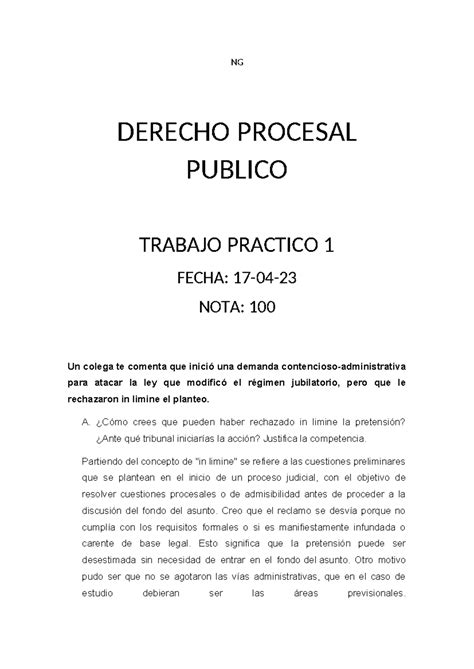 NG TP1 Derecho Procesal Publico NG DERECHO PROCESAL PUBLICO