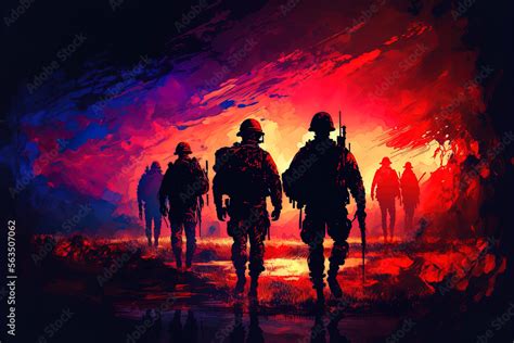 Ruck March Rave Silhouettes Of Soldiers And Vibrant Background