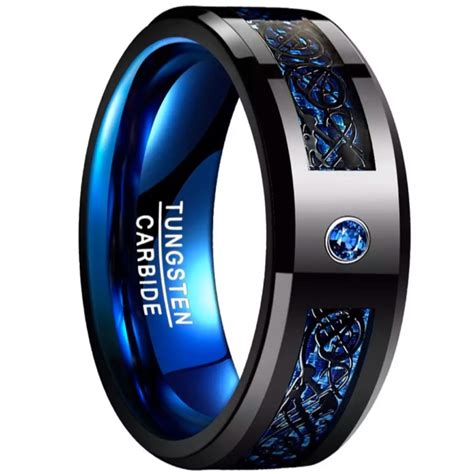 Jual Cincin Pria Tungsten Carbide Original Blue Celtic Dragon Cubic