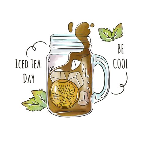 Cute Iced Tea In Modern Glass With Leaves And Ornaments 222176 Vector