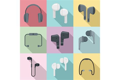 Wireless Earbuds Icons Set Flat Style Graphic By Anatolir Creative