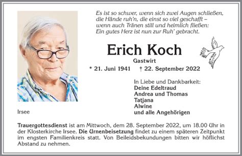 Traueranzeigen von Erich Koch Allgäuer Zeitung