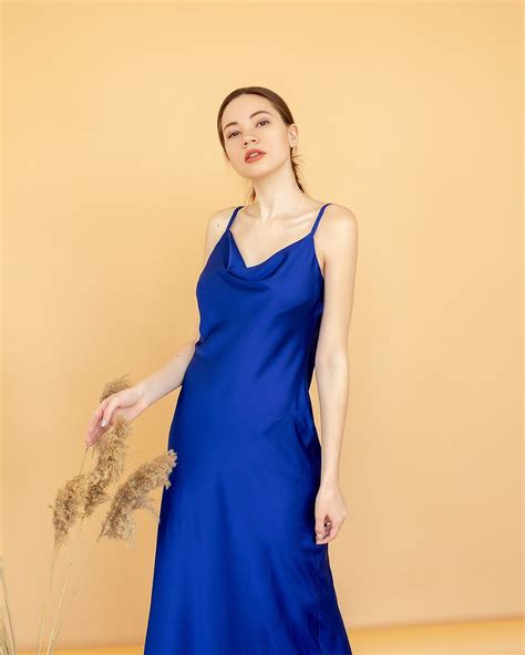 Royal Blue Silk Slip Dress Cowl Neck Silk Slip Dress Stretch Etsy