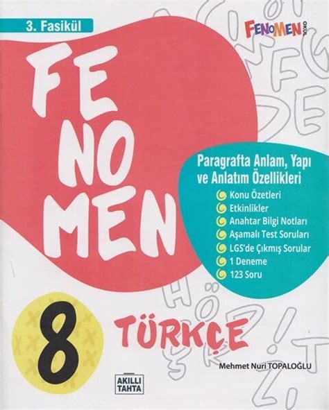 Fenomen Okul Yayınları 8 Sınıf Türkçe 3 Fasikül Paragrafta Anlam Yapı