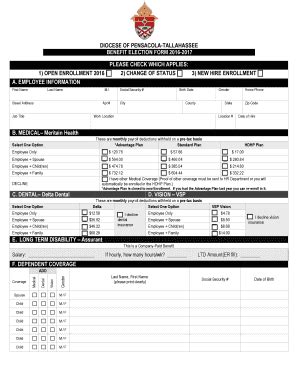 Fillable Online Ptdiocese Diocese Of Pensacola Tallahassee Benefit