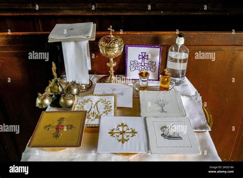 Liturgical Objects In Holy Trinity Church Pinterville France Stock