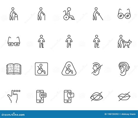 Disability Line Icons Set Stock Vector Illustration Of Human 198720392