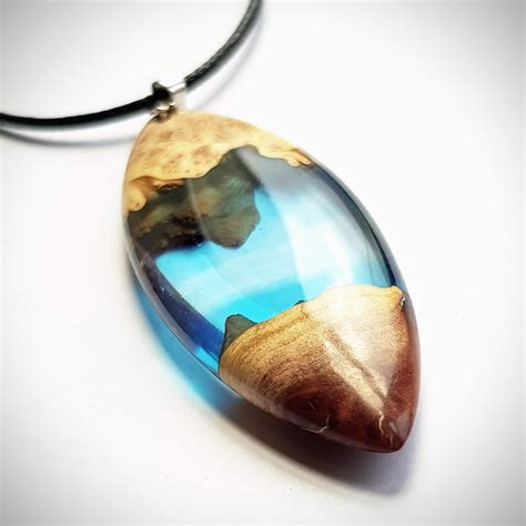 Wood Resin Pendant Red Mallee Burl Blue