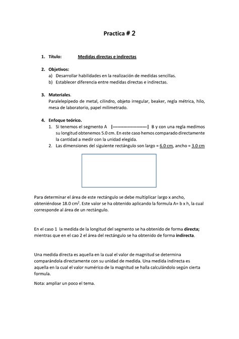 Practica 2 medidas directas e indirectas Practica 2 TÌtulo Medidas