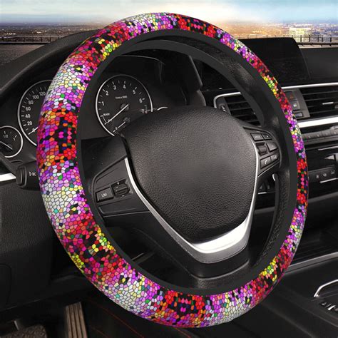 Ocsxa Colorful Tie Dye Stained Glass 3 Steering Wheel Cover Universal