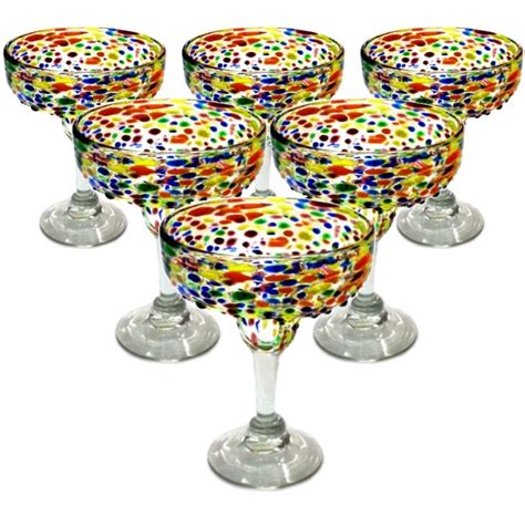 Set Copas Margarita Oz Granizado Colores Vidrio Soplado Blown