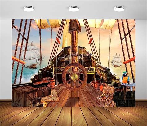 Beleco X Ft Fabric Vintage Pirate Ship Backdrop Wooden Rudder