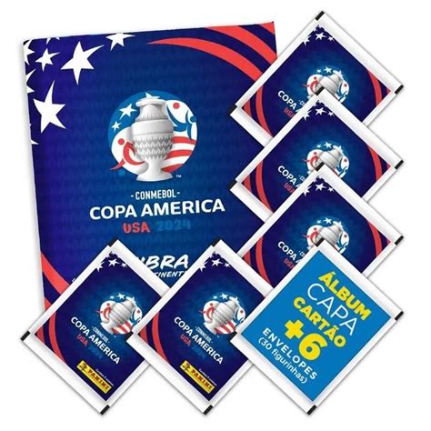 Kit 1 Álbum de Figurinhas Brochura 6 Pacotes Fig Copa America USA