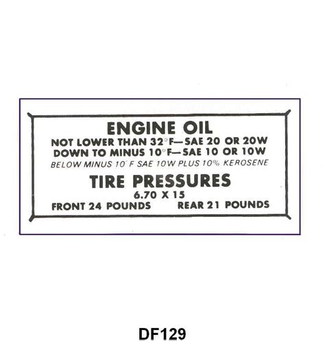 Ford Part Df Glove Box Tire Pressure Oil Decal Passenger