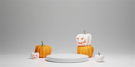 Fondo de halloween 3d con podio blanco vacío para exhibición de