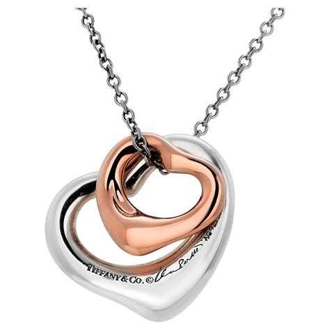 Tiffany Co Double Open Heart Necklace 0 50 Inch Rose Gold And 0 55