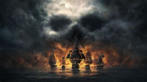 Wallpaper Pirates Pirate Flag Pirate Ship Clouds Sea Fire Video